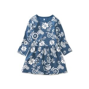 Tea Collection Kids Blue Floral Print Long Sleeve Dropped Waist Dress Size 8